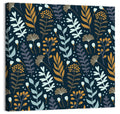 Navy Gold Wild Floral Pattern Wall Art