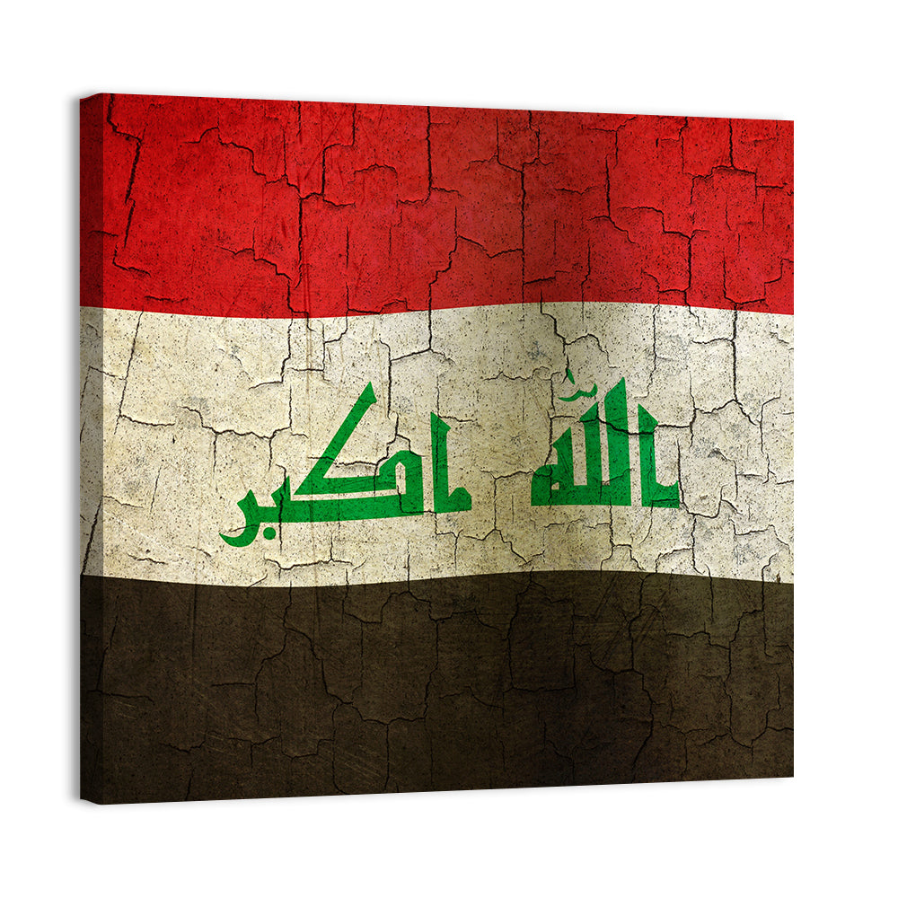 Iraqi Flag with Weathered Calligraphy Wall Art