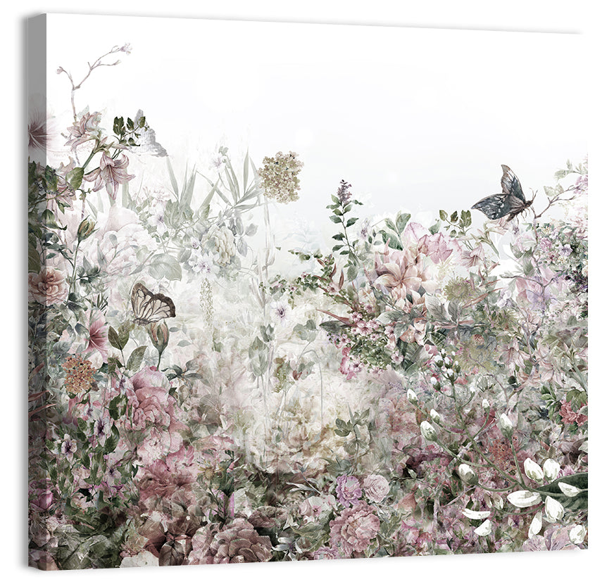 Faded Watercolor Floral Garden Wall Art, canvas print, square