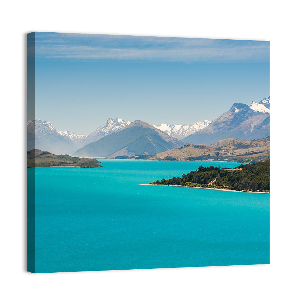 Wakatiup Lake Turquoise Waters New Zealand Wall Art, canvas print, square