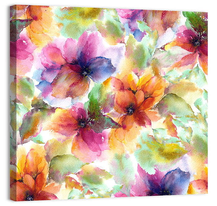 Vibrant Watercolor Floral Pattern Wall Art as a canvas print