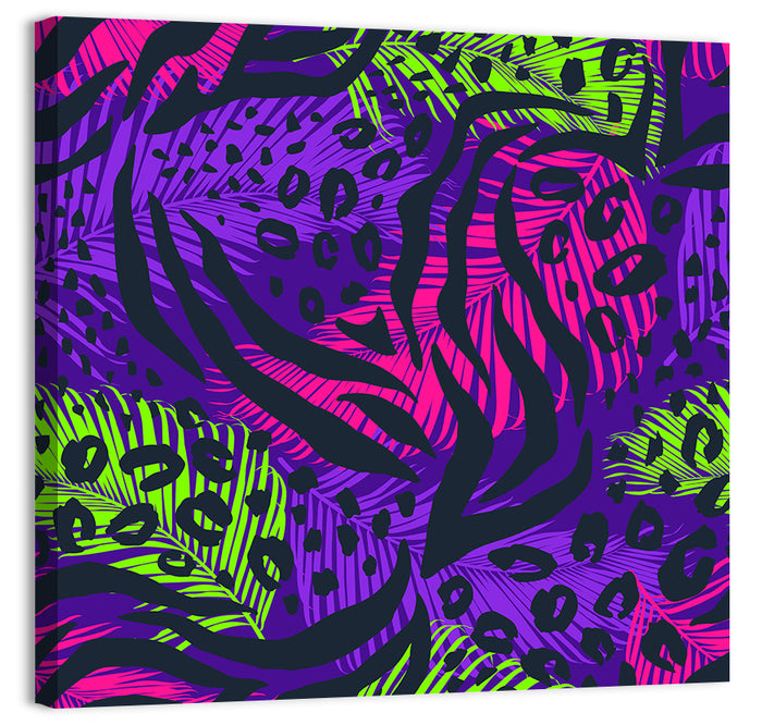 Neon Tropical Leaf Pattern Wall Art as a canvas print
