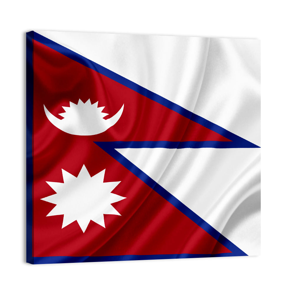 Nepal Flag with Moon and Sun Wall Art, canvas print, square