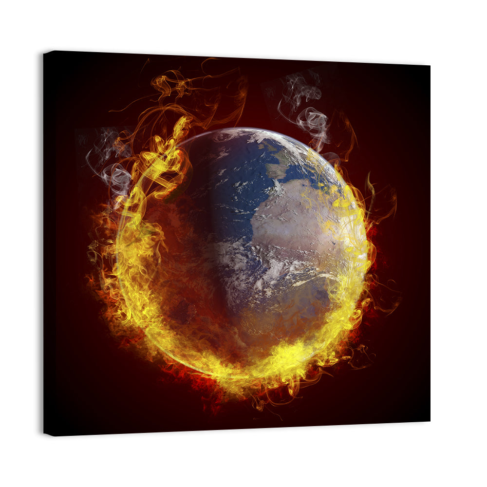 Burning Planet Earth Wall Art, canvas print, square