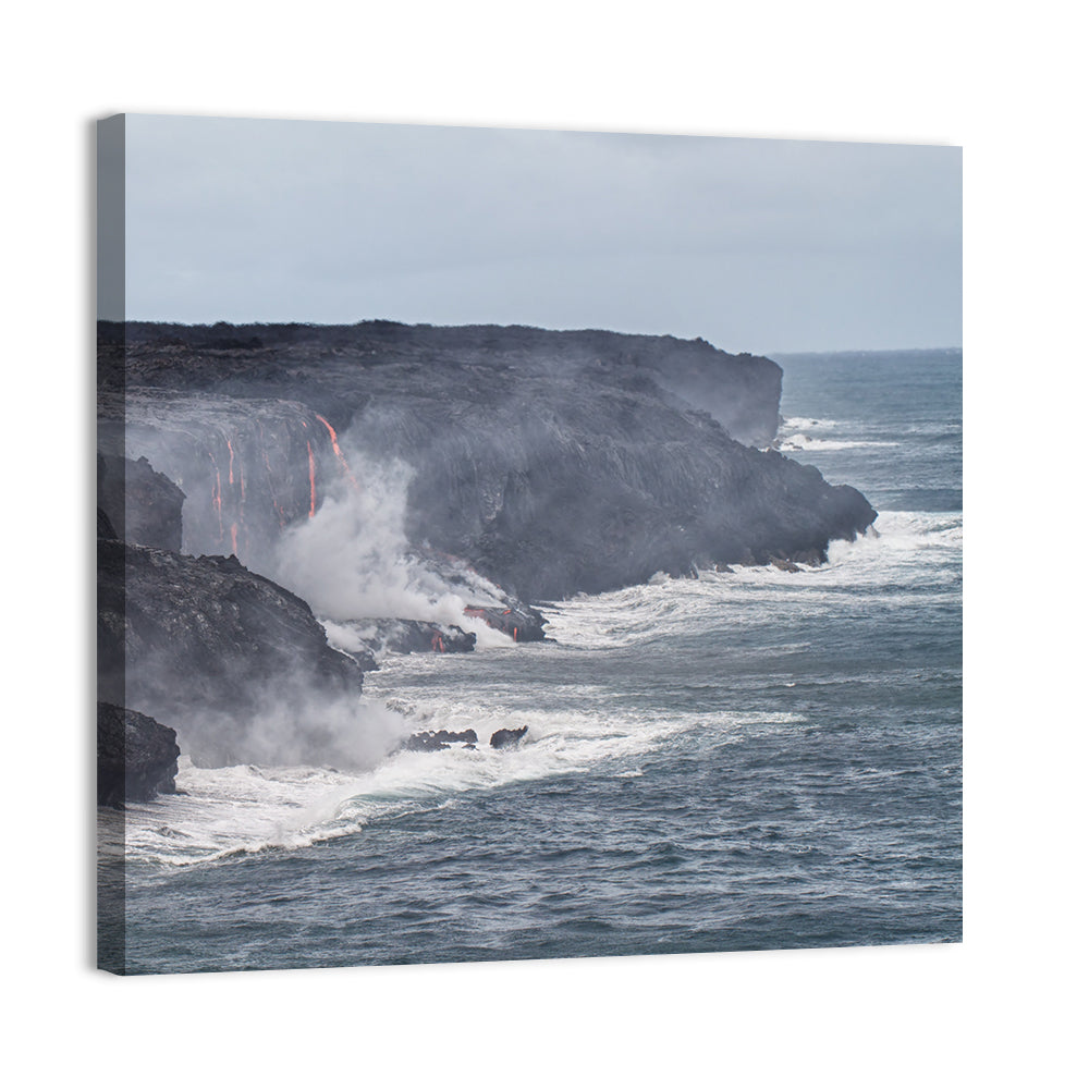 Glowing Lava on Big Island Coast Wall Art, canvas print, square