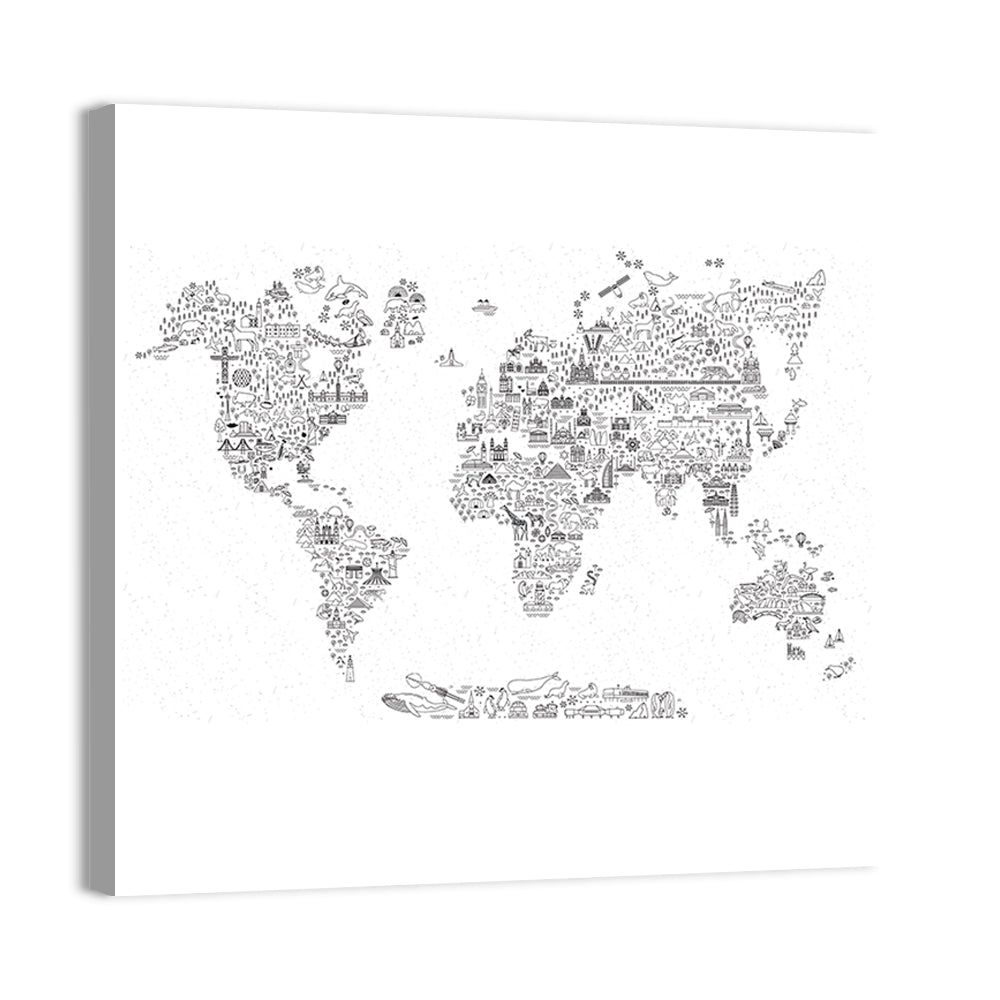 World Map of Travel Icons Wall Art