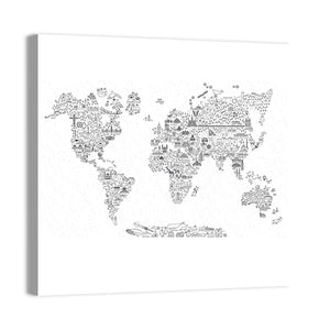 World Travel Line Icons Map Wall Art