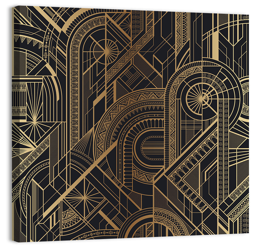 Black and Gold Circle Ornament Pattern Wall Art