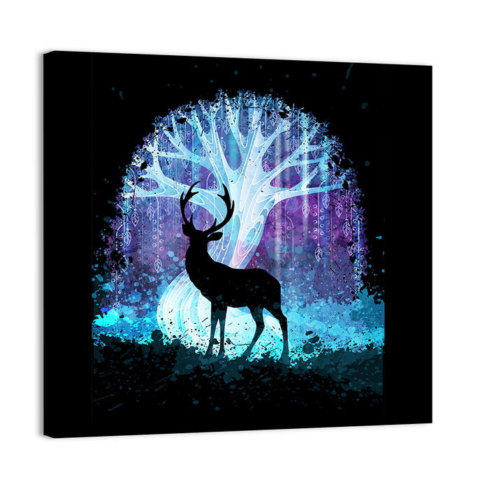 Deer Silhouette with Glowing Tree Wall Art as a canvas print