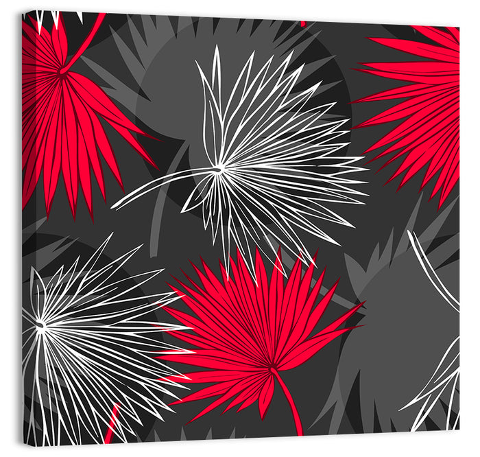 Red Palm Leaf Pattern Wall Art as a canvas print