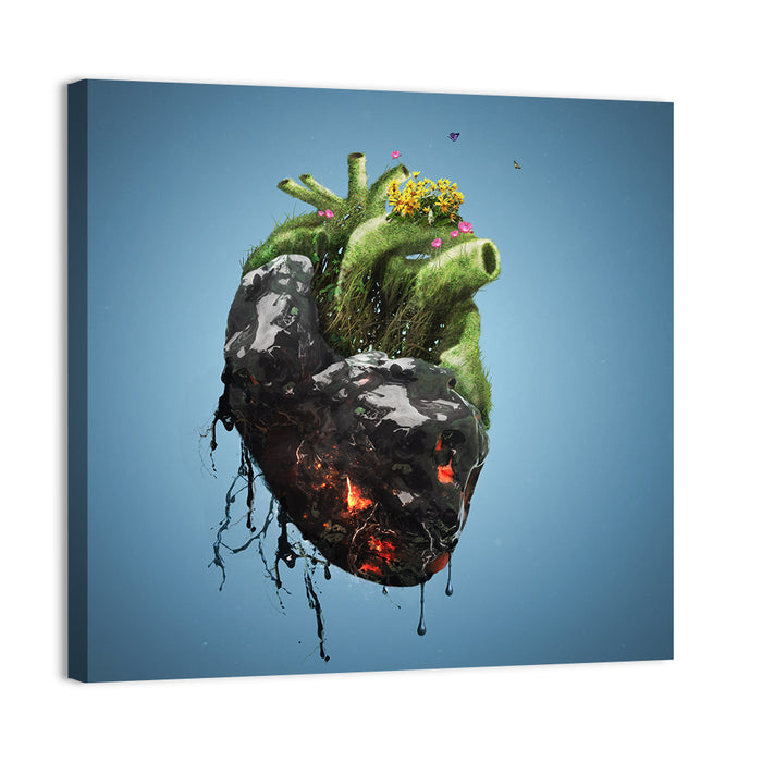 Anatomical Heart with Moss and Lava Wall Art as a canvas print