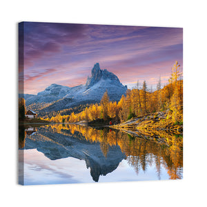 Lake Federa In Dolomites At Sunset Wall Art