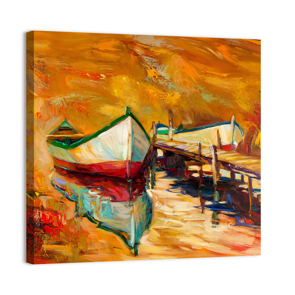 Boat at Jetty with Reflection Wall Art
