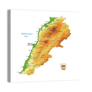 Lebanon Physical Map Wall Art