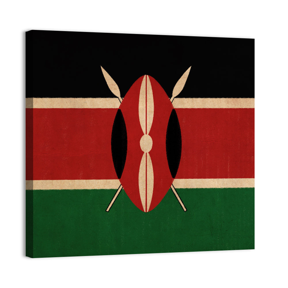 Kenyan Flag with Shield Emblem Wall Art