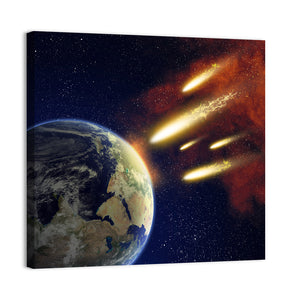 Earth & Flying Asteroids In Space Wall Art