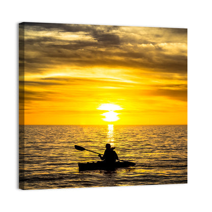 Fisherman In Ocean Sunset Wall Art