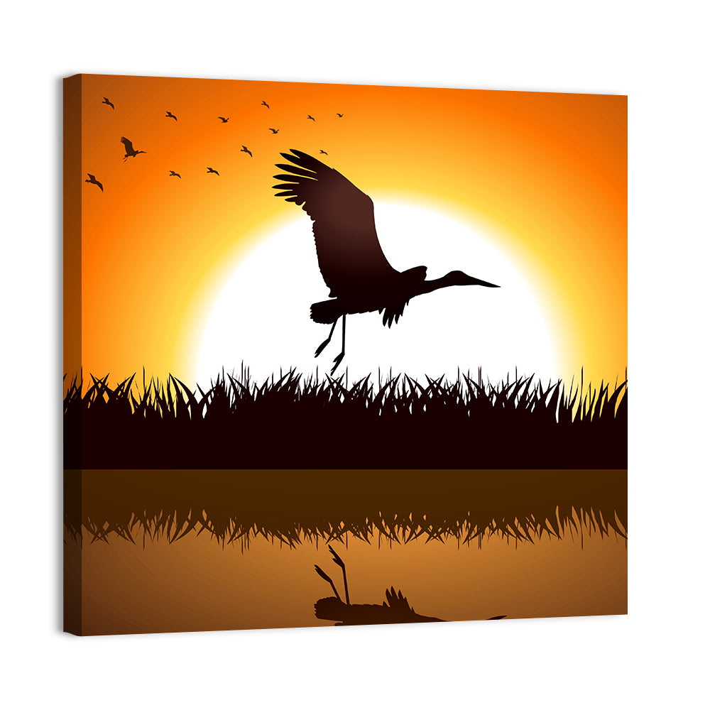 Stork Silhouette at Sunset Wall Art