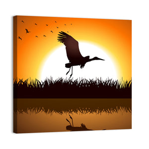 Silhouette Illustration Of Stork Wall Art