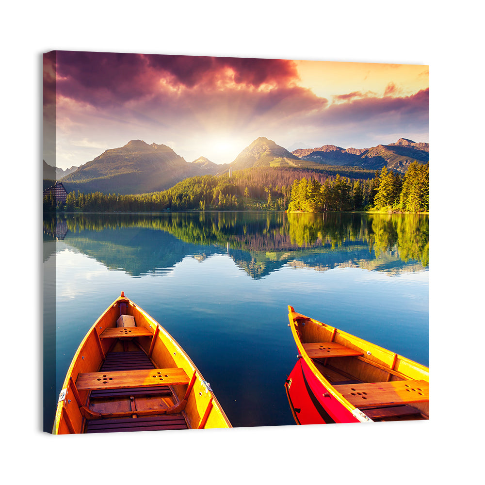 Three Boats on Slovak Mountain Lake Wall Art