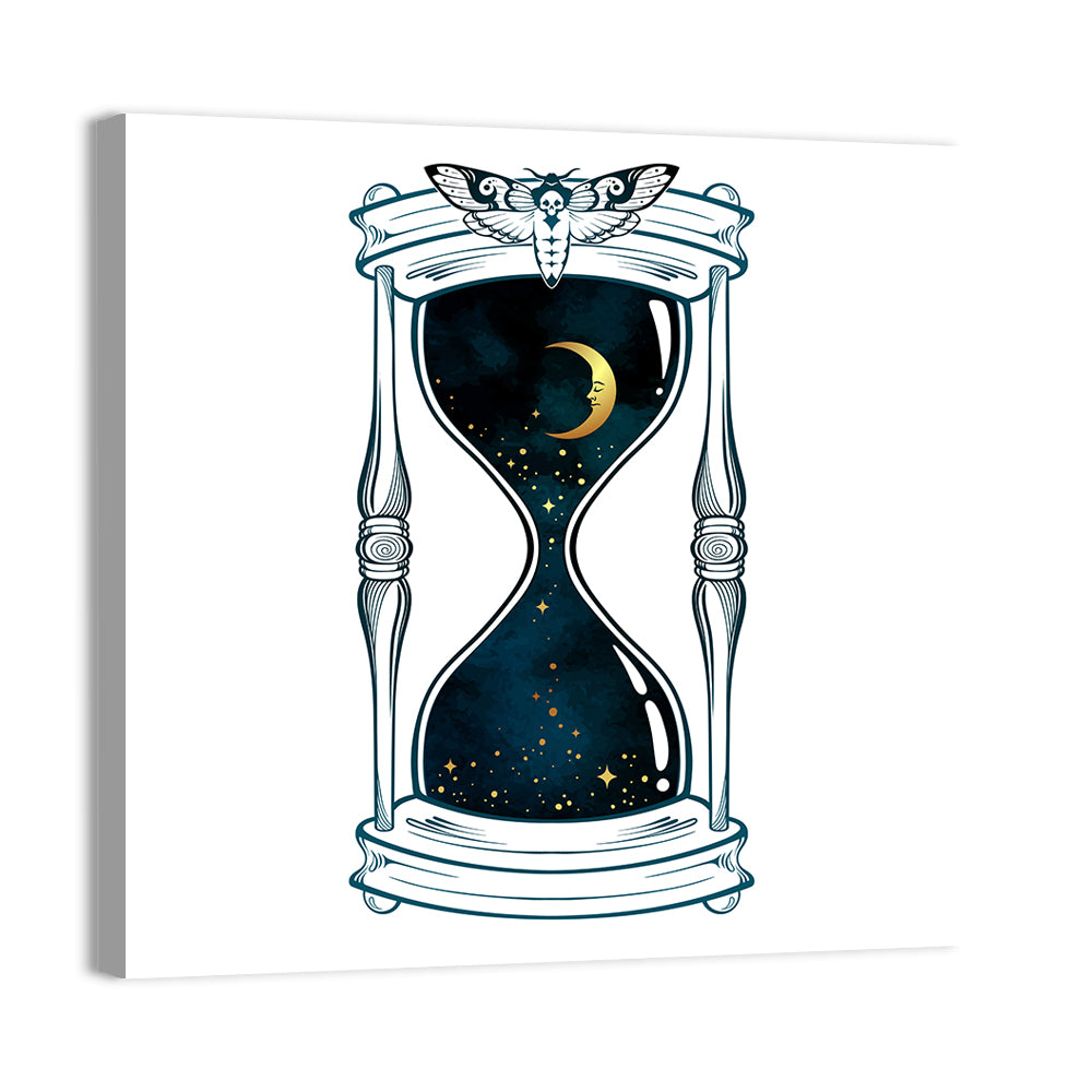 Hand Drawn Hourglass with Moth Wall Art, canvas print, square