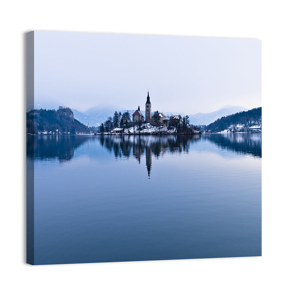 Bled Island Church in Winter Wall Art