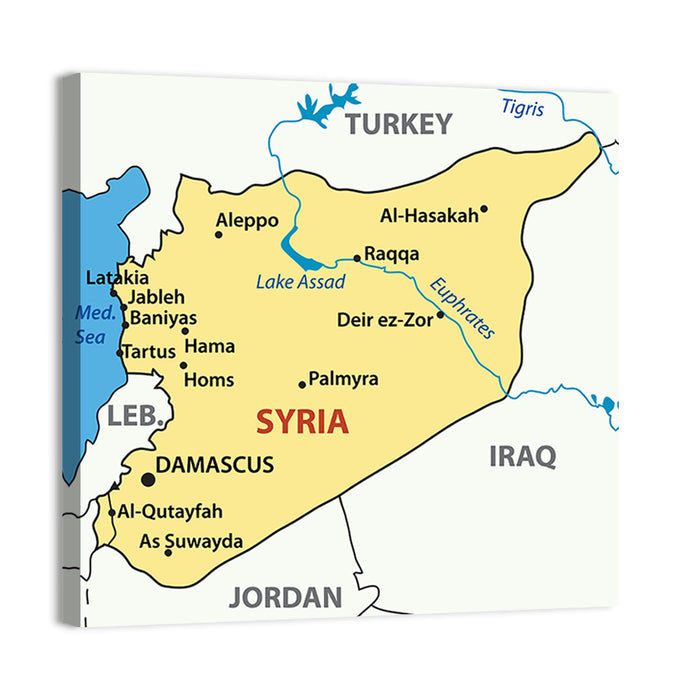 Map of Syria Wall Art as a canvas print
