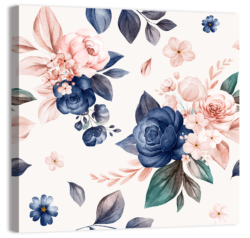 Peach Watercolor Rose Pattern Wall Art, canvas print, square