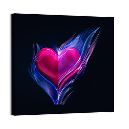 Burning Pink Heart In Blue Fire Wall Art