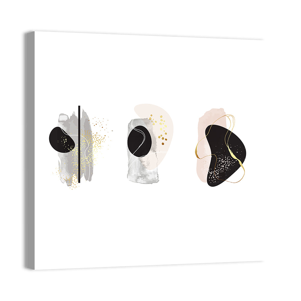 Minimalist Abstract Triptych with Gold Accents Wall Art
