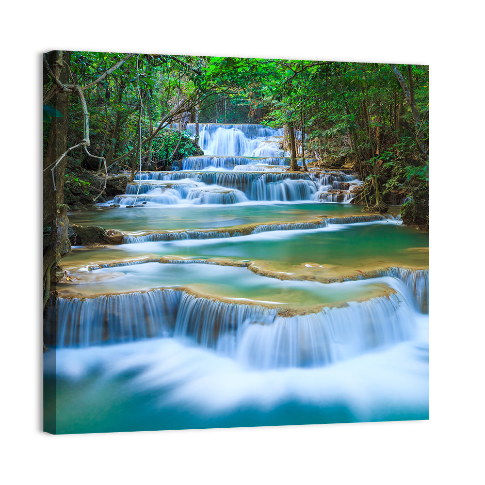 Kanchanaburi Multi-tiered Waterfall Wall Art, canvas print, square
