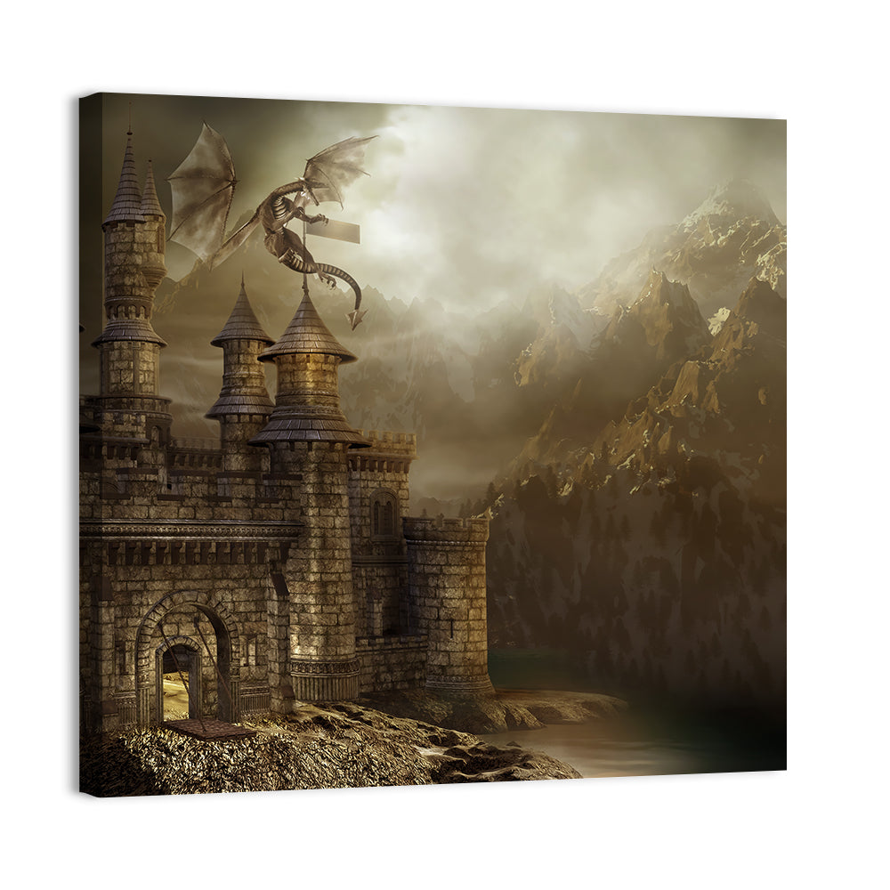 Dragon Perched on Castle Wall Art