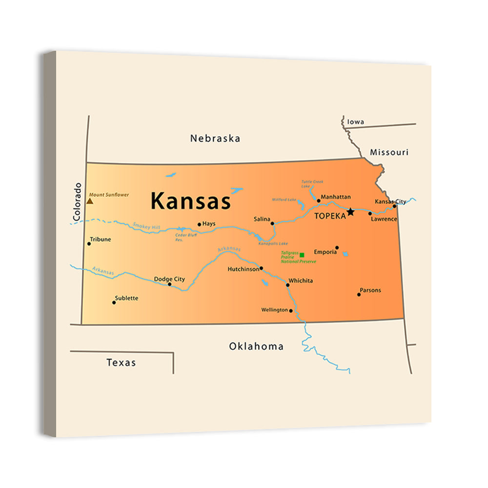 Kansas State Map Wall Art