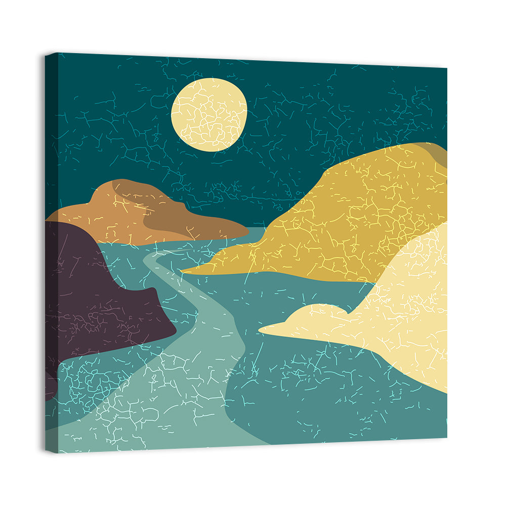 Moonlit Minimalist Mountain Wall Art
