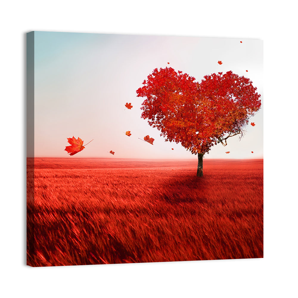 Heart-shaped Tree in Red Field Wall Art, canvas print, square