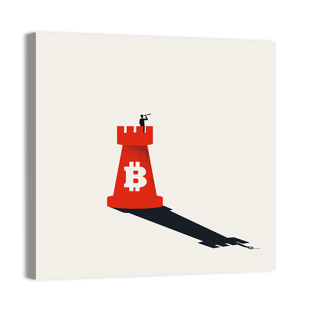 Rook Tower with Bitcoin Emblem Wall Art