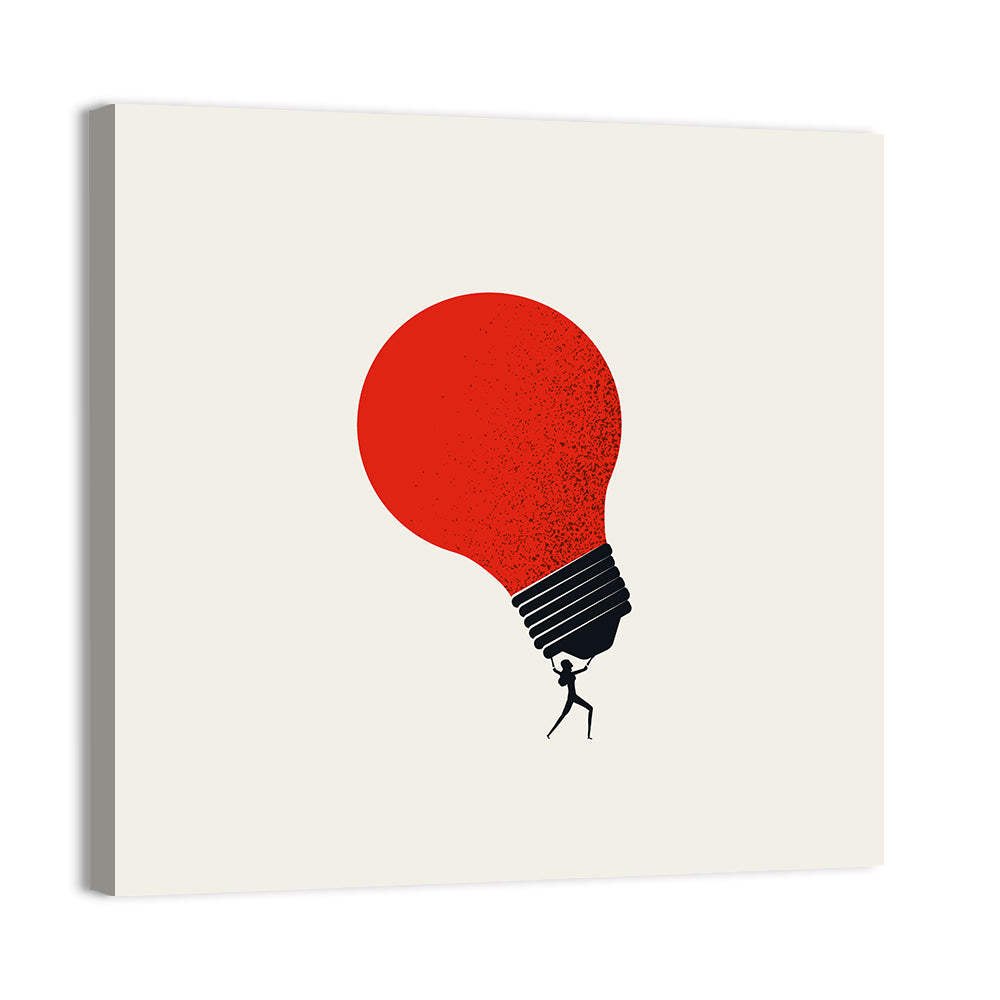 Person Holding Red Lightbulb Wall Art
