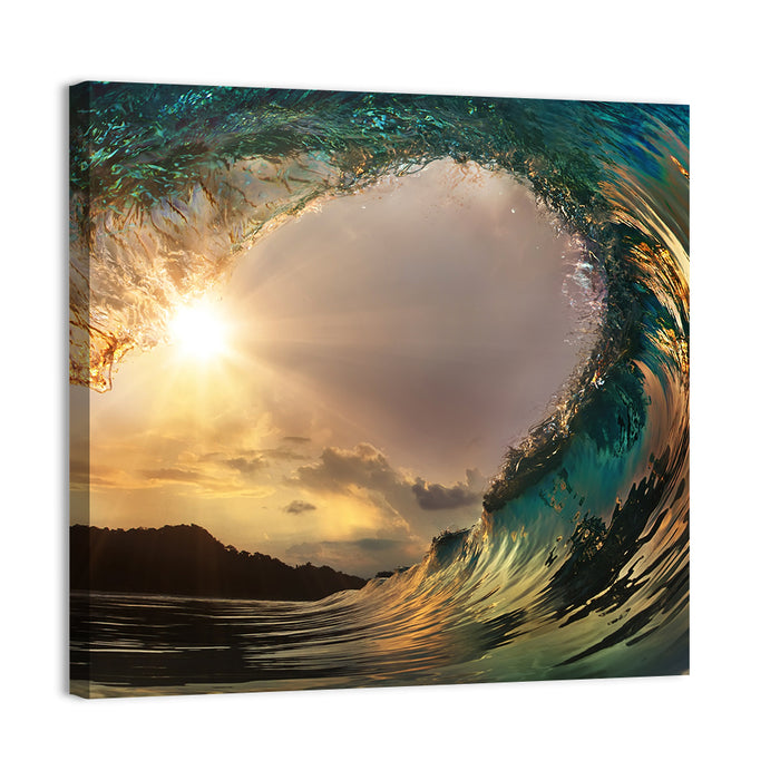 Surfing Barrel at Sunset Wall Art as a canvas print