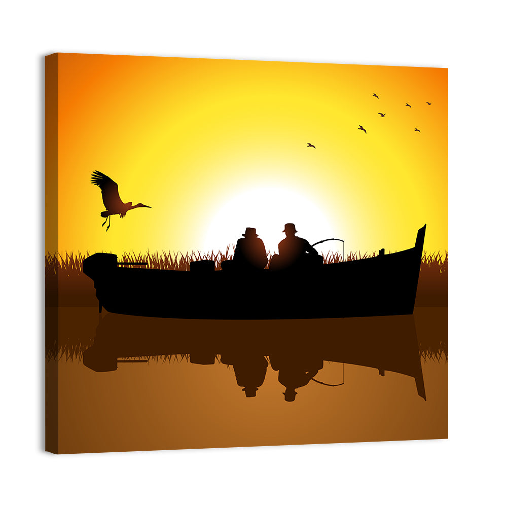 Sunset Fishing Silhouette Wall Art