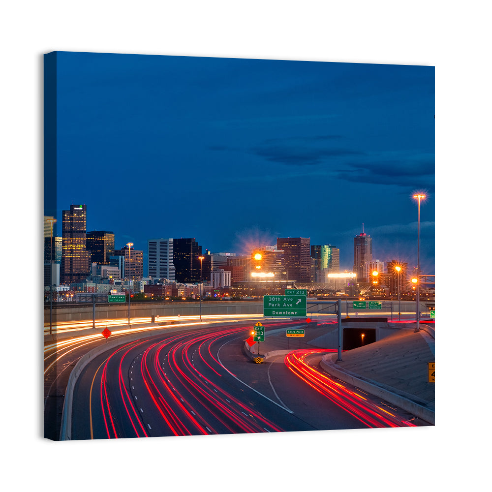 Denver Skyline with Light Trails Wall Art