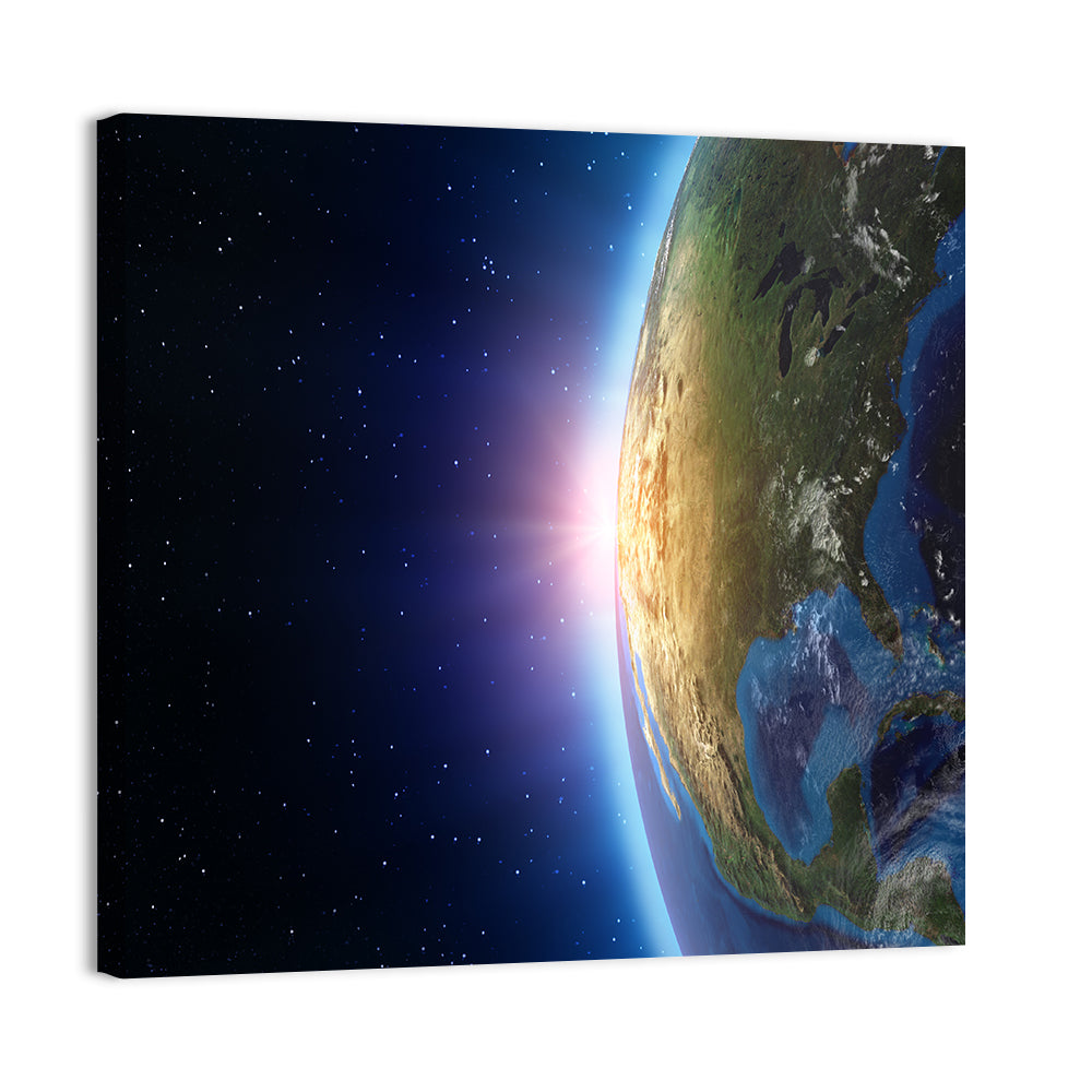 North America at Sunrise from Space Wall Art, canvas print, square