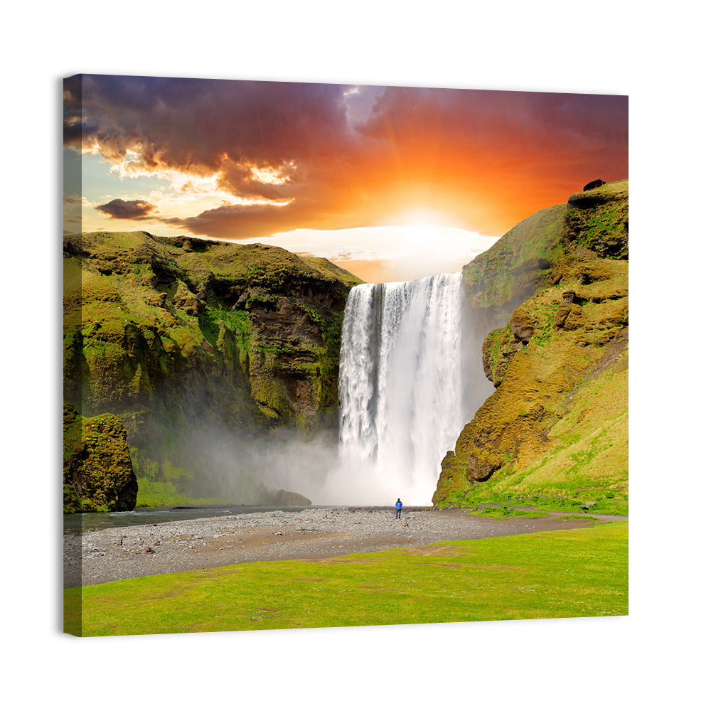 Skógafoss at Sunset, Iceland Wall Art, canvas print, square
