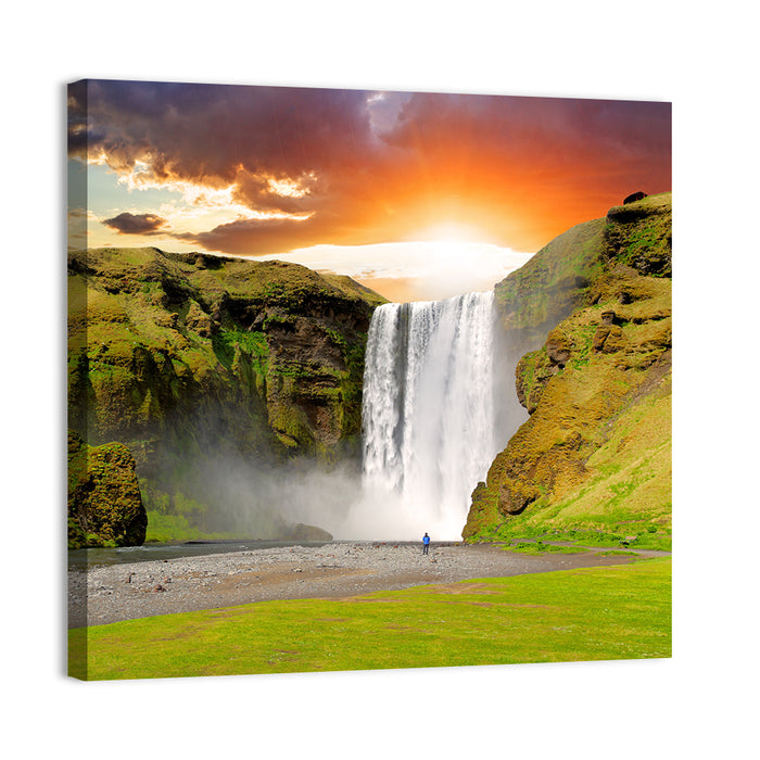 Skógafoss at Sunset, Iceland Wall Art as a canvas print