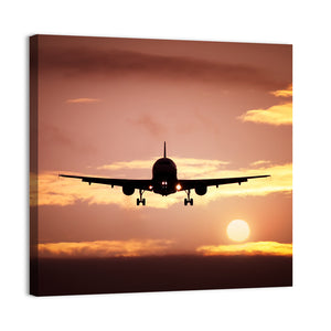 Plane In The Sunset Sky Wall Art