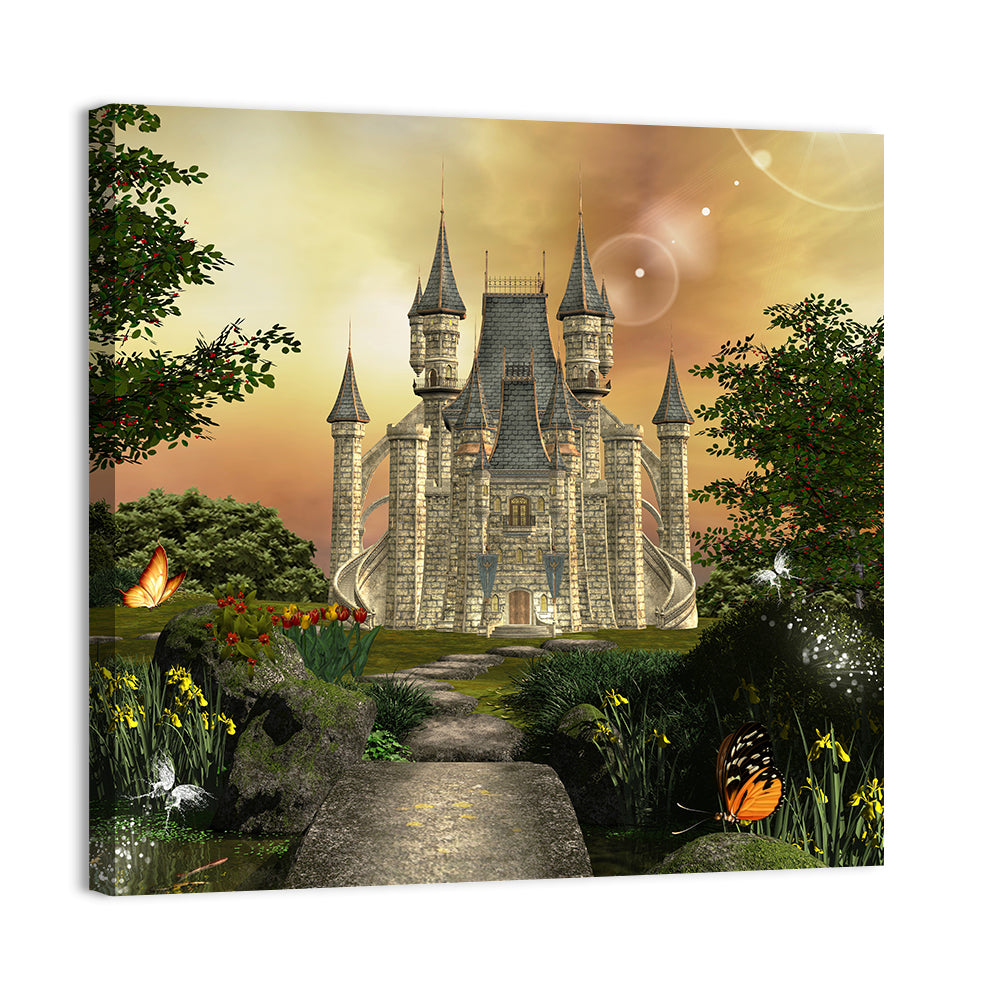 Castle in an Enchanted Garden Wall Art, canvas print, square