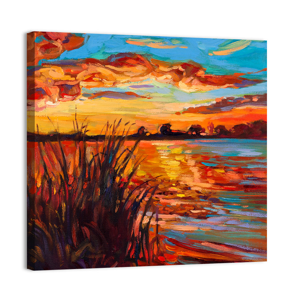 Golden Sunset Over Lake Wall Art