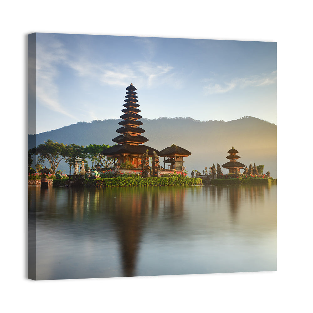 Ulun Danu Beratan Temple at Sunrise Wall Art, canvas print, square
