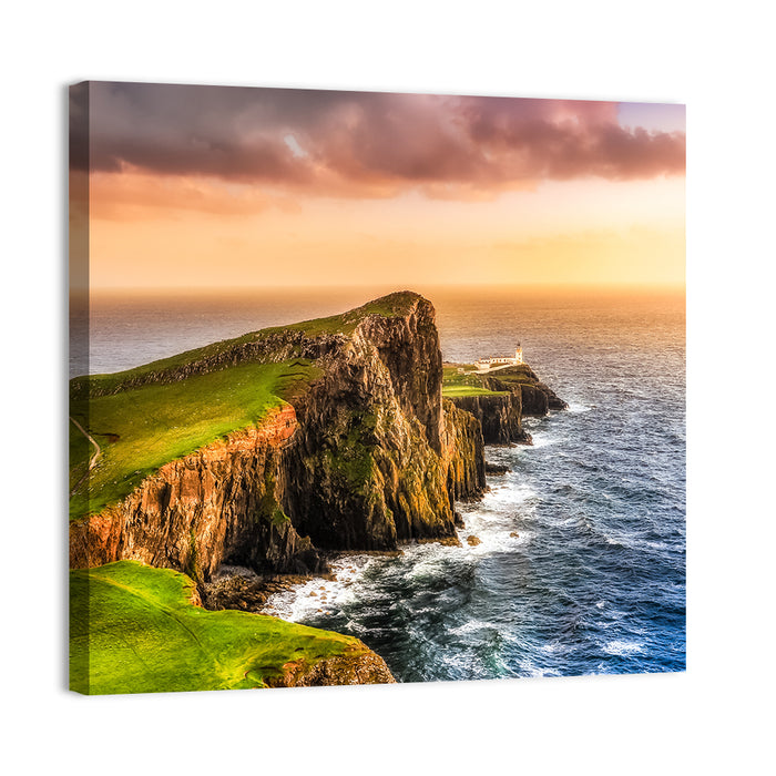 Sunset at Neist Point Lighthouse Wall Art as a canvas print