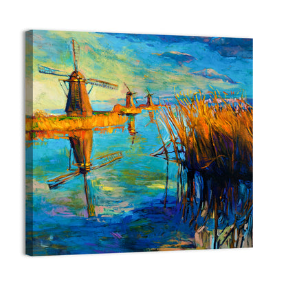 Windmills Near Lake Wall Art