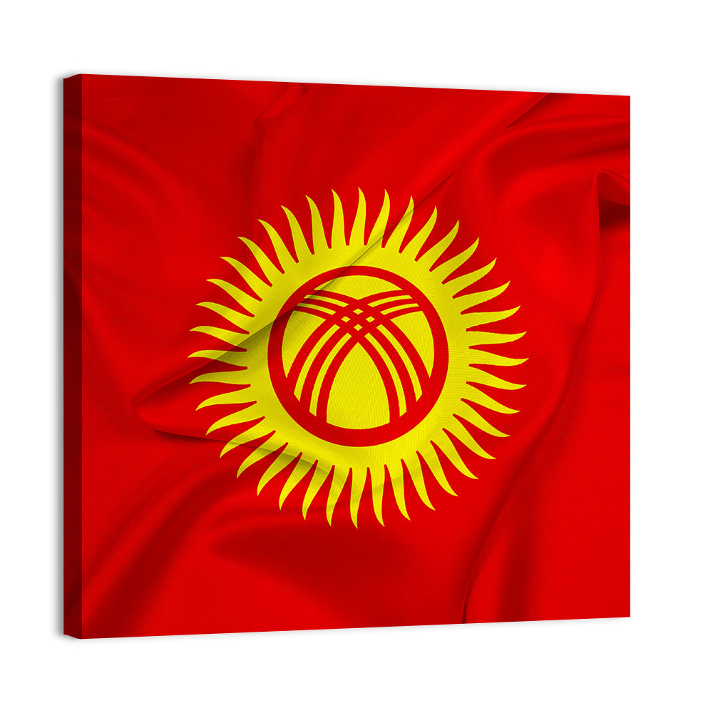Kyrgyzstan Flag with Tunduk Emblem Canvas Wall Art